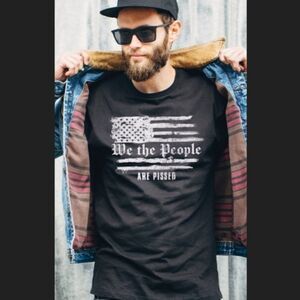 We The People Mens Black & White Cotton Short Sleeve Graphic Tee T shirt